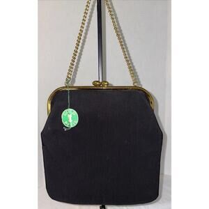 VTG Luxury Brand Gold Pfeil Black Rib Fabric Clutch Chain Strap Evening Purse